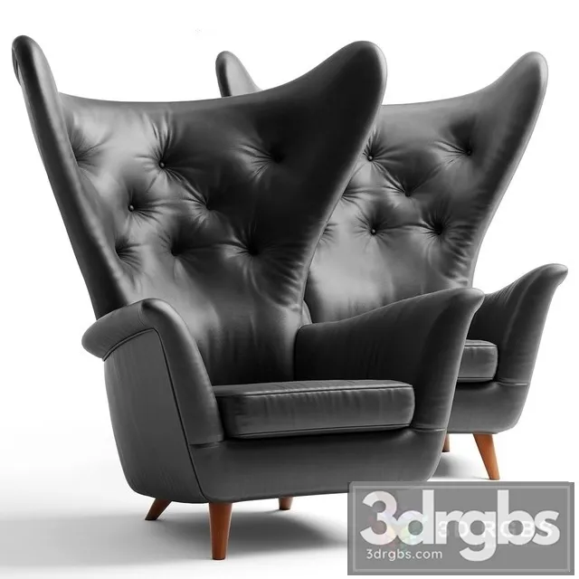 Black Leather Wing Lounge Chair 3D Model Free