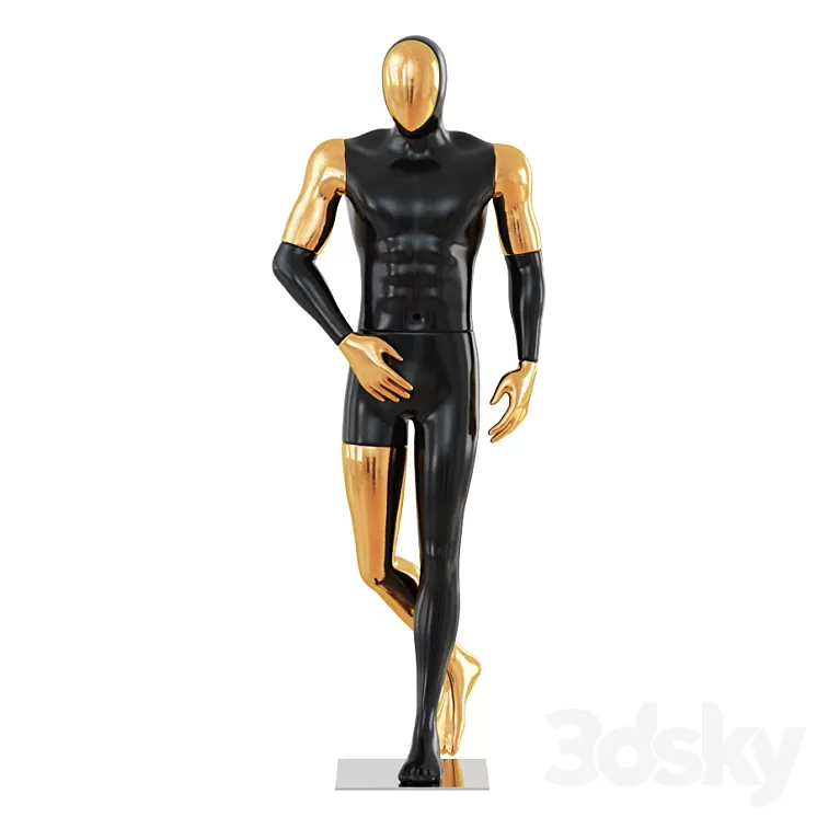 Black Male Mannequin with Gold Face 58 3D Model