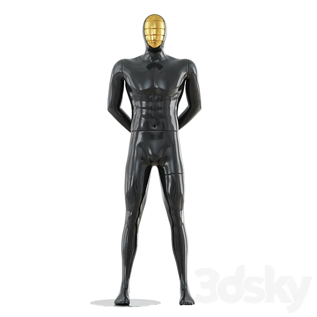 Black mannequin with gold mask 166 3D Model