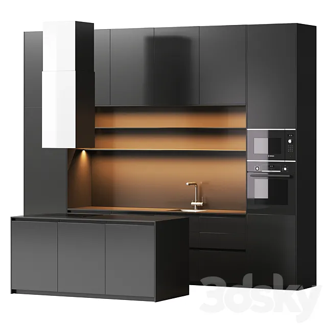 Black minimalist kitchen 3D Model