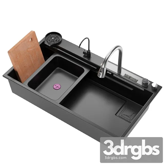 Black Nano Kitchen Sink 304 Stainless Steel Waterfall Sink 1 3D Model Free