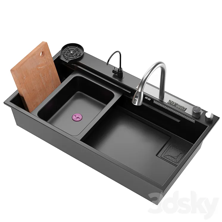 Black Nano Kitchen Sink 304 Stainless Steel Waterfall Sink 3D Model Free Download