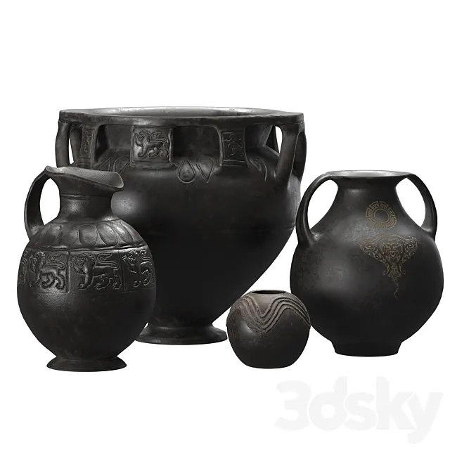 Black terracota vintage vases 3DModel