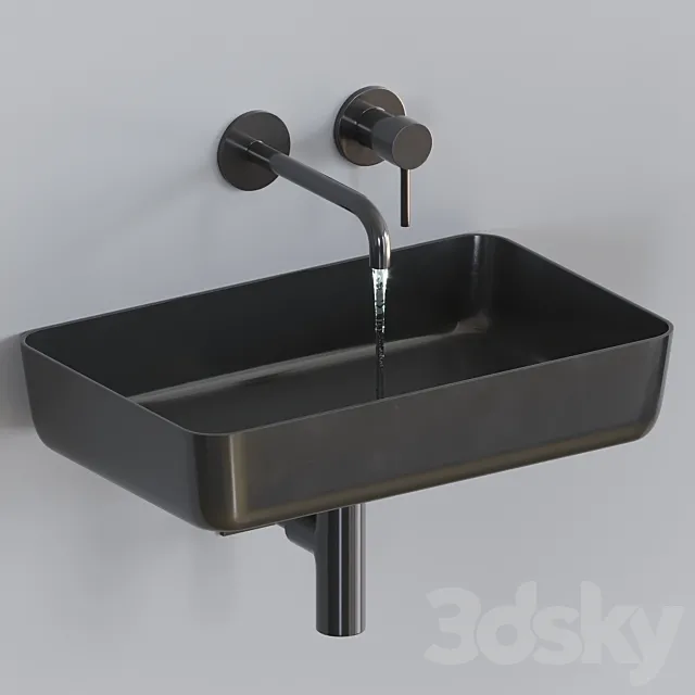 Black washbasin with wall-mounted faucet 3D Model