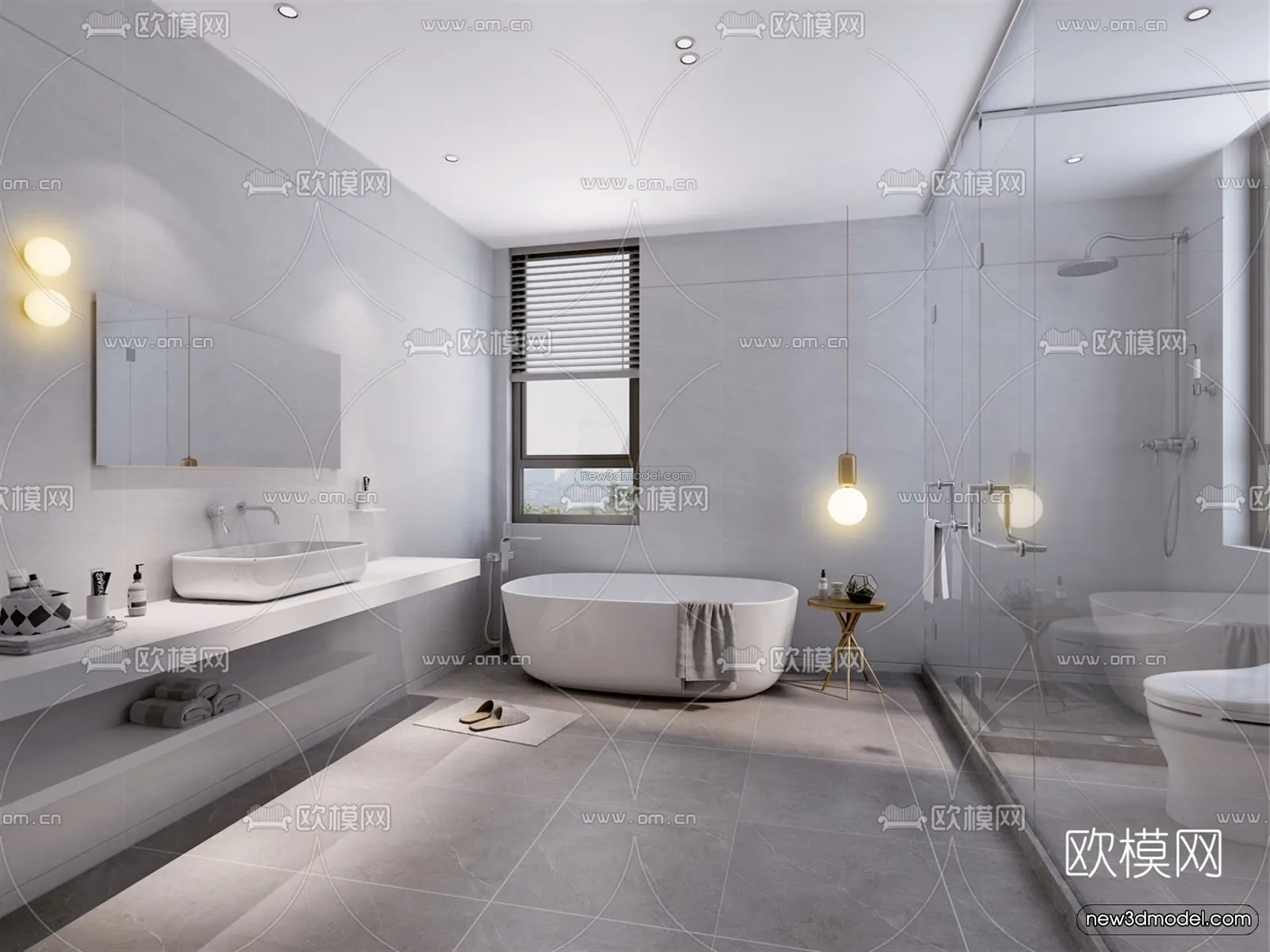 Black - White - Gray Colors Interior 3D Blocks - Bathroom 3D Scene - 255