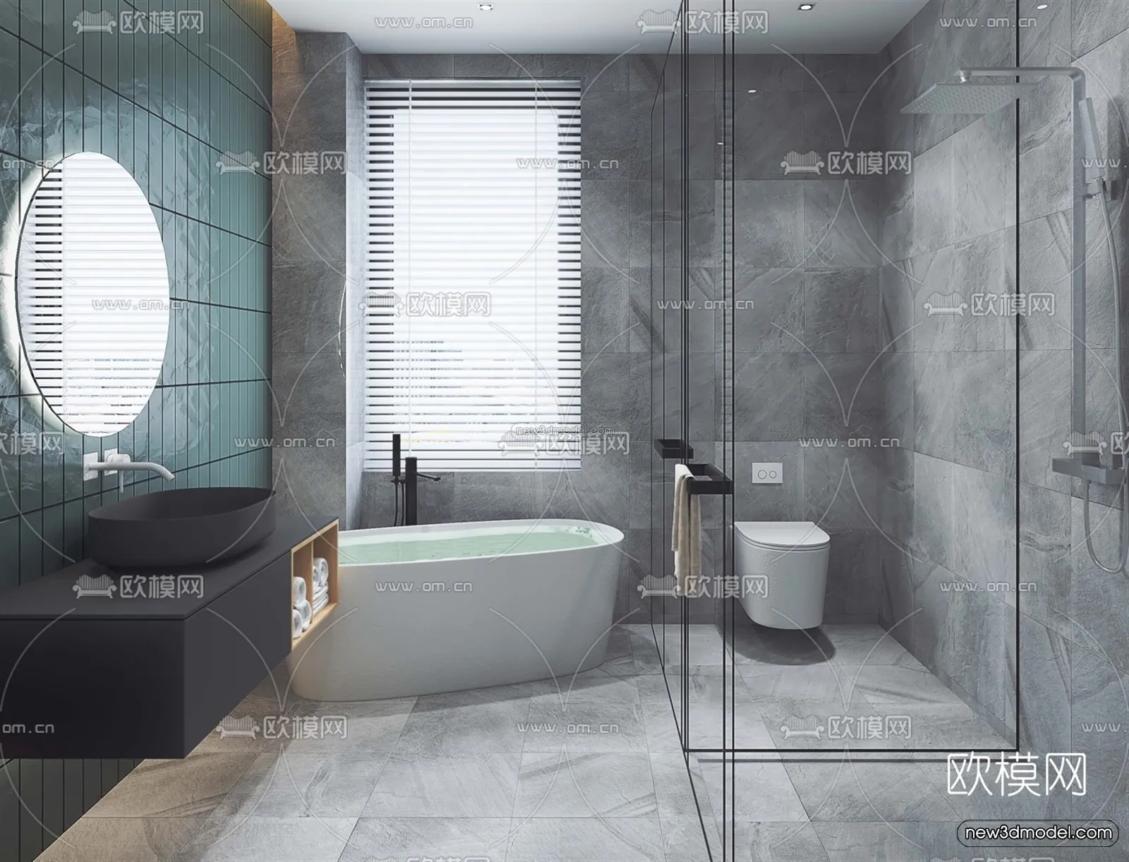 Black - White - Gray Colors Interior 3D Blocks - Bathroom 3D Scene - 257