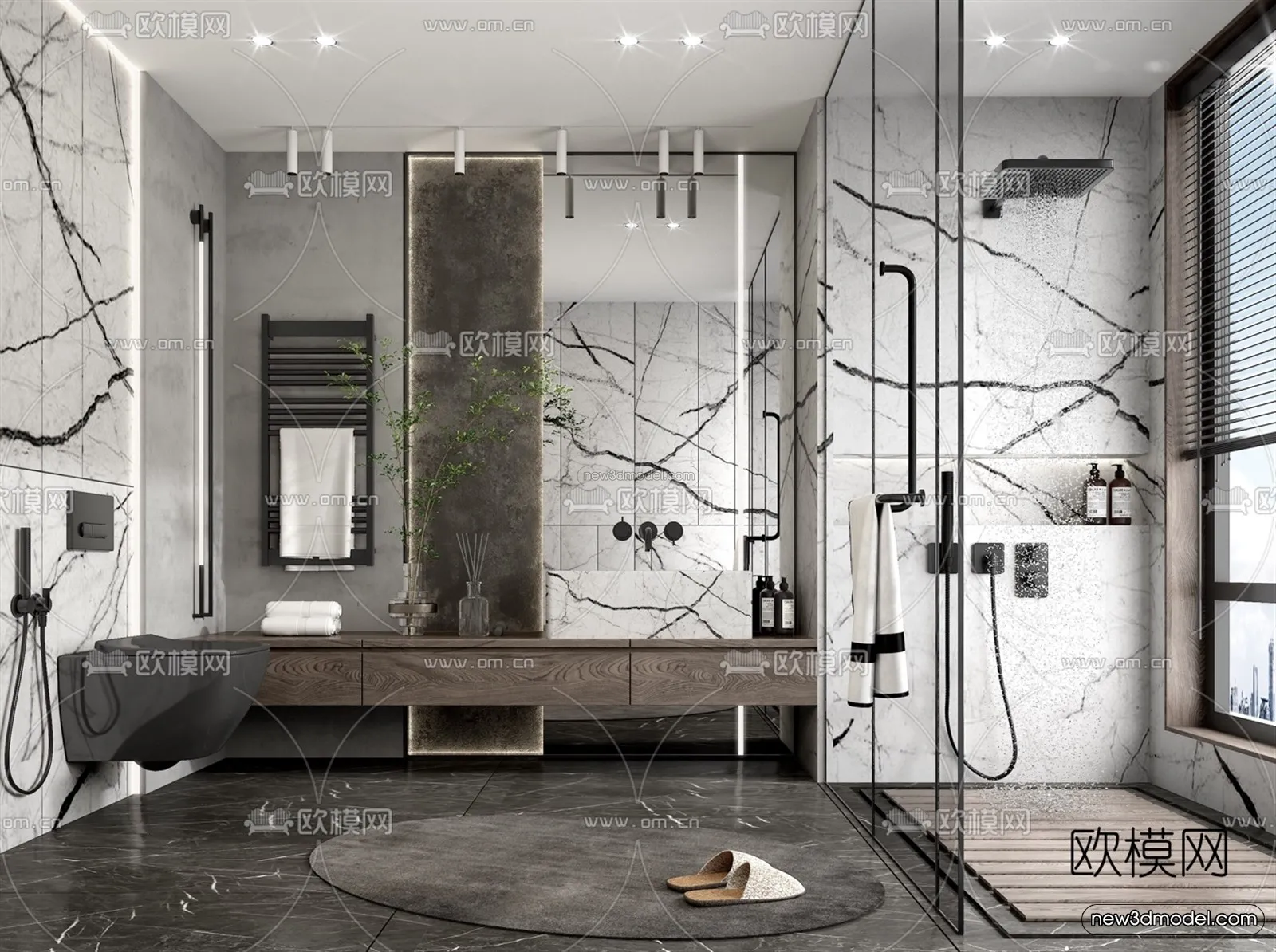 Black - White - Gray Colors Interior 3D Blocks - Bathroom 3D Scene - 259