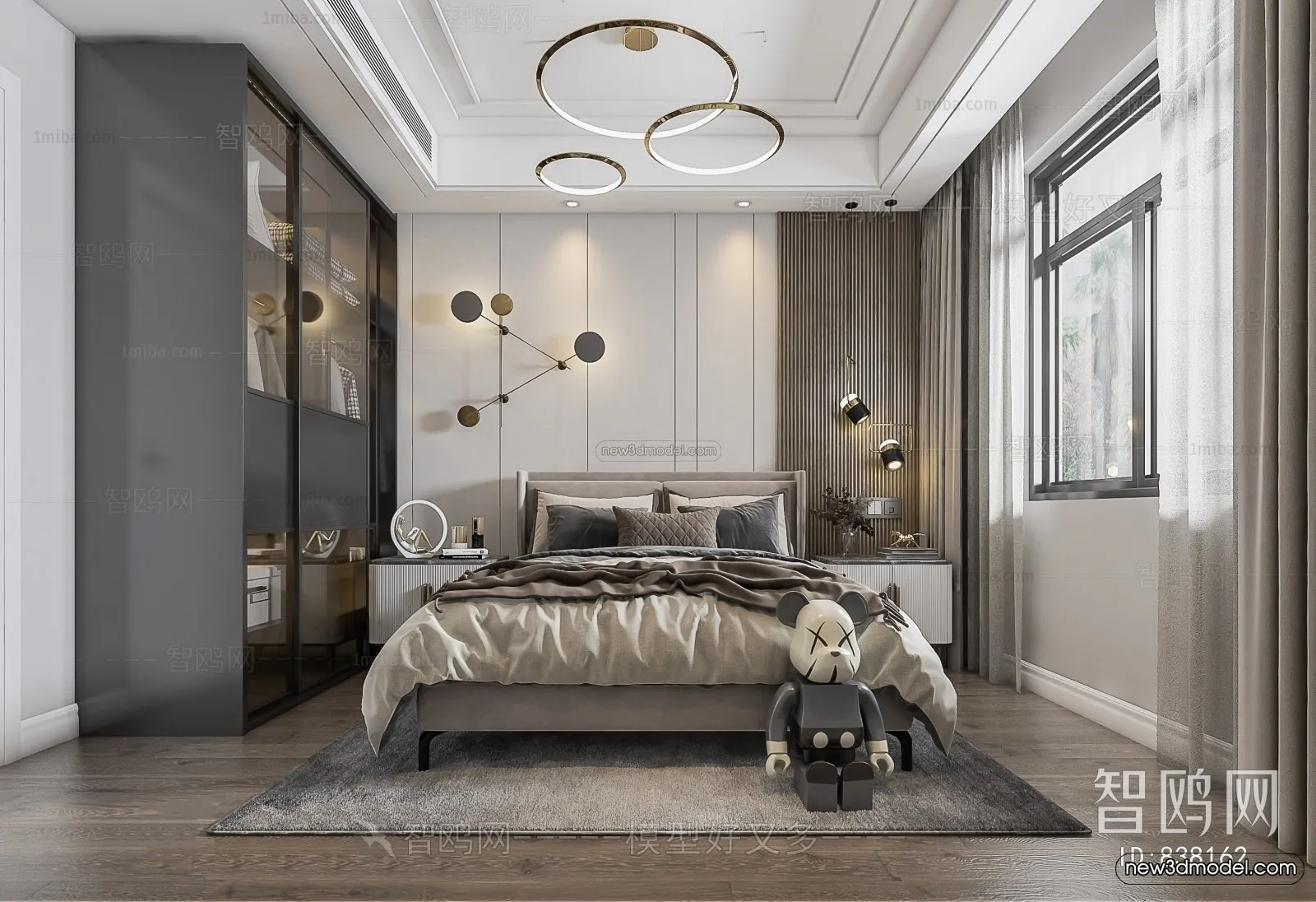 Black - White - Gray Colors Interior 3D Blocks - Bedroom 3D Scene - 151