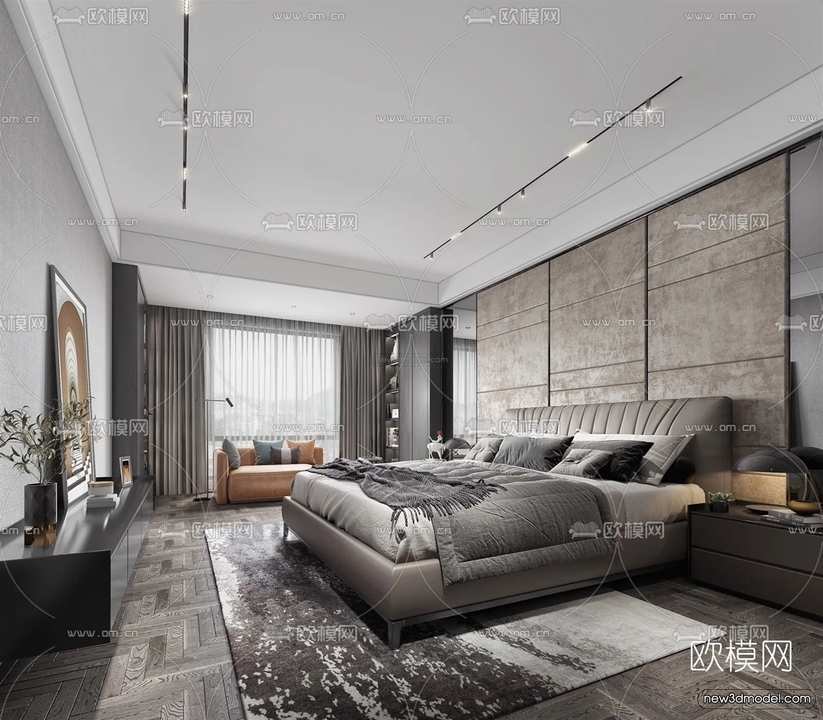 Black - White - Gray Colors Interior 3D Blocks - Bedroom 3D Scene - 154
