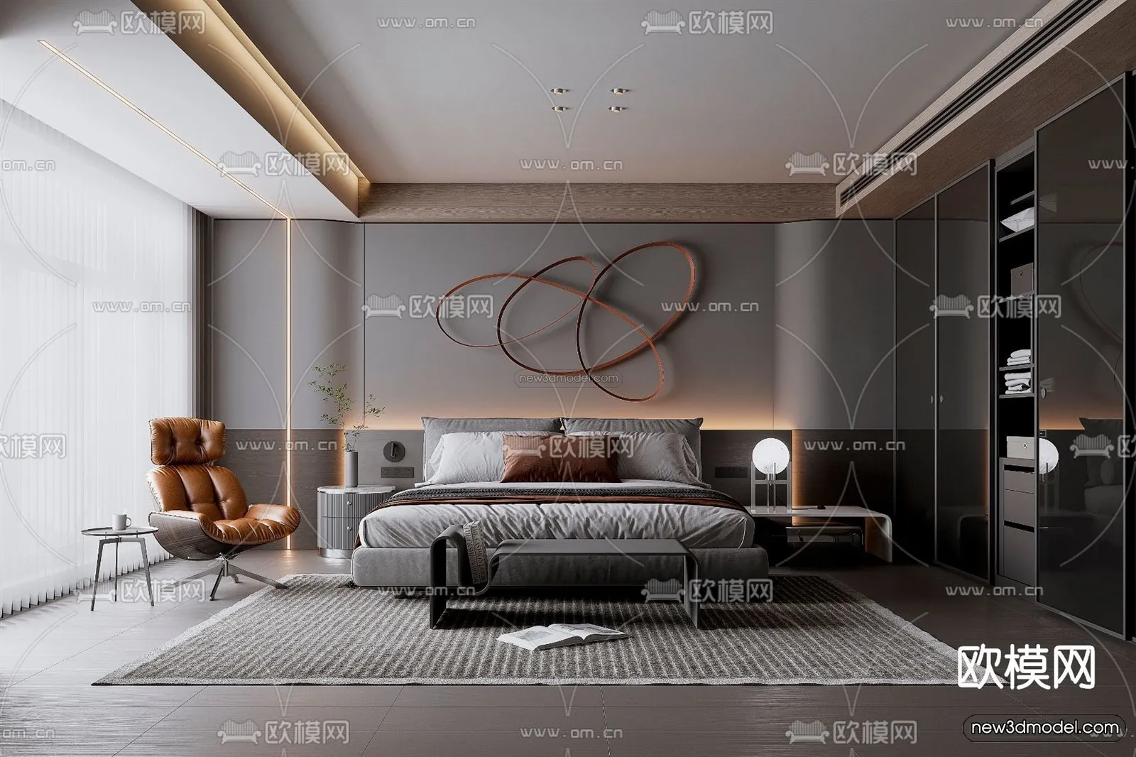 Black - White - Gray Colors Interior 3D Blocks - Bedroom 3D Scene - 157