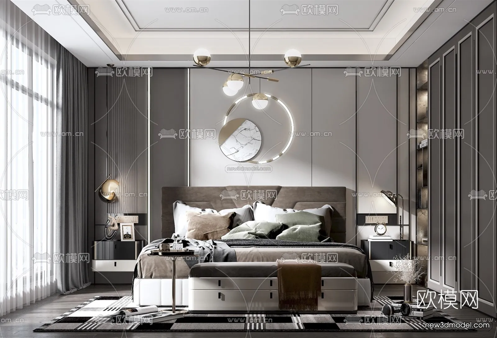 Black - White - Gray Colors Interior 3D Blocks - Bedroom 3D Scene - 162