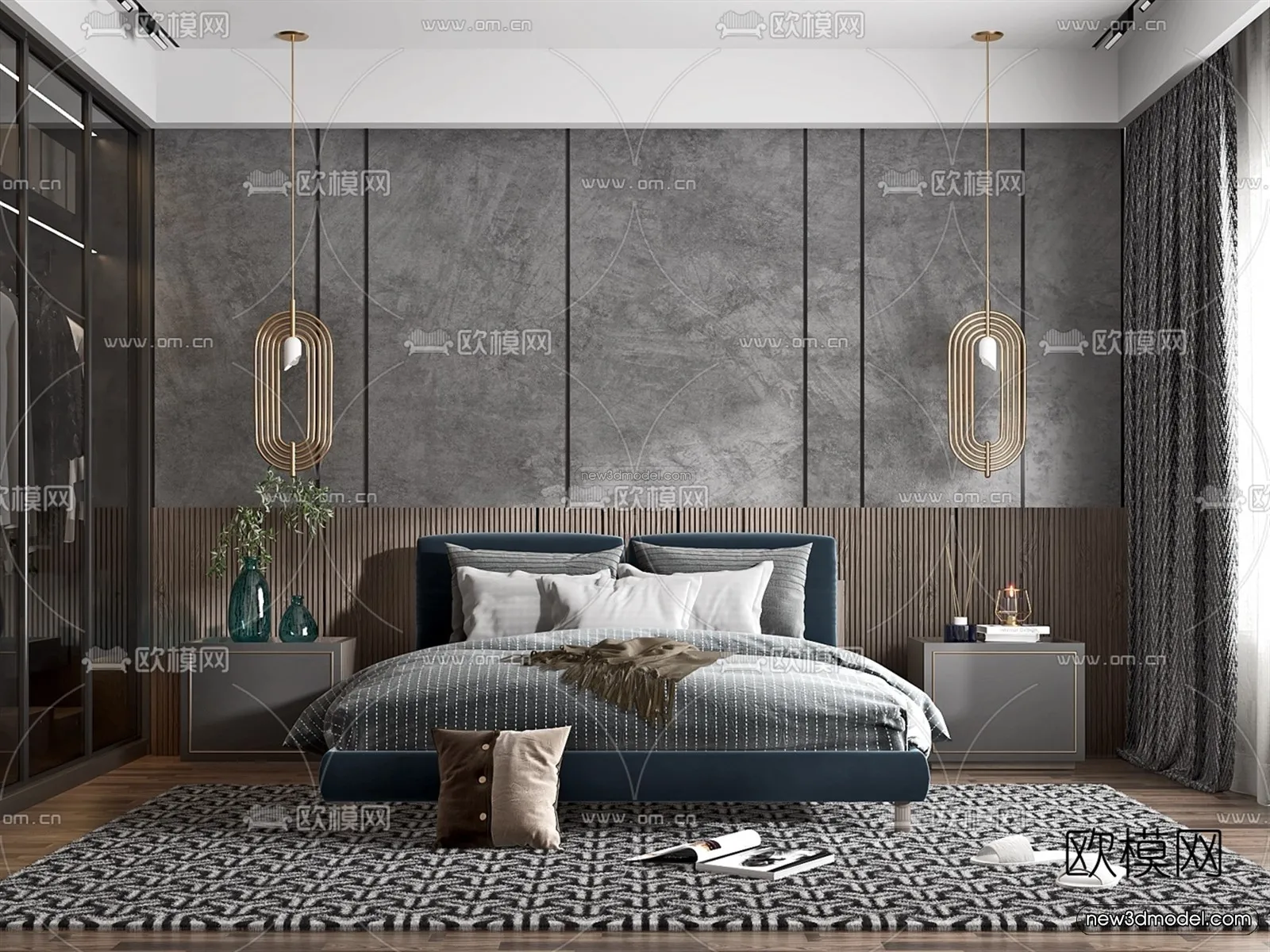 Black - White - Gray Colors Interior 3D Blocks - Bedroom 3D Scene - 183