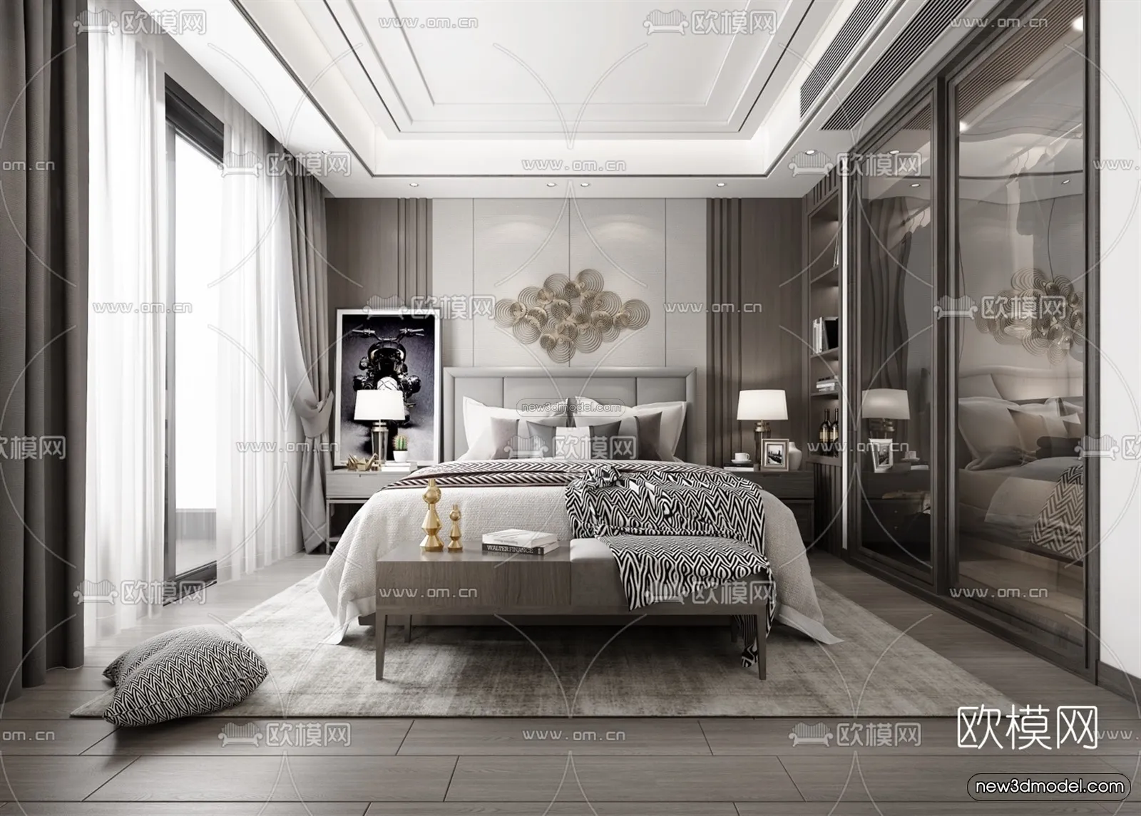 Black - White - Gray Colors Interior 3D Blocks - Bedroom 3D Scene - 185