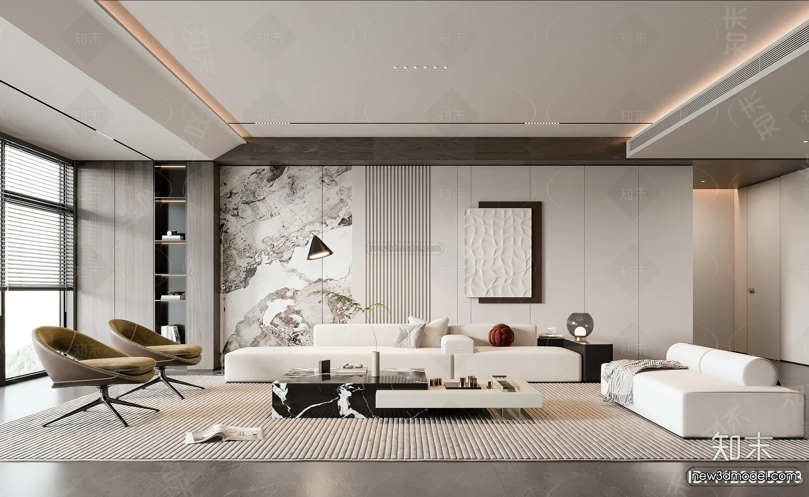 Black - White - Gray Colors Interior 3D Blocks - Living Room 3D Scene - 003