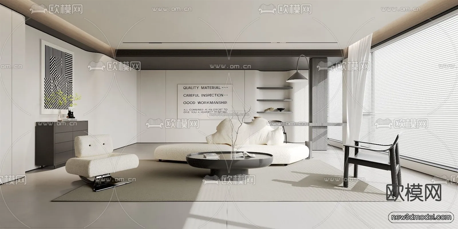 Black - White - Gray Colors Interior 3D Blocks - Living Room 3D Scene - 013