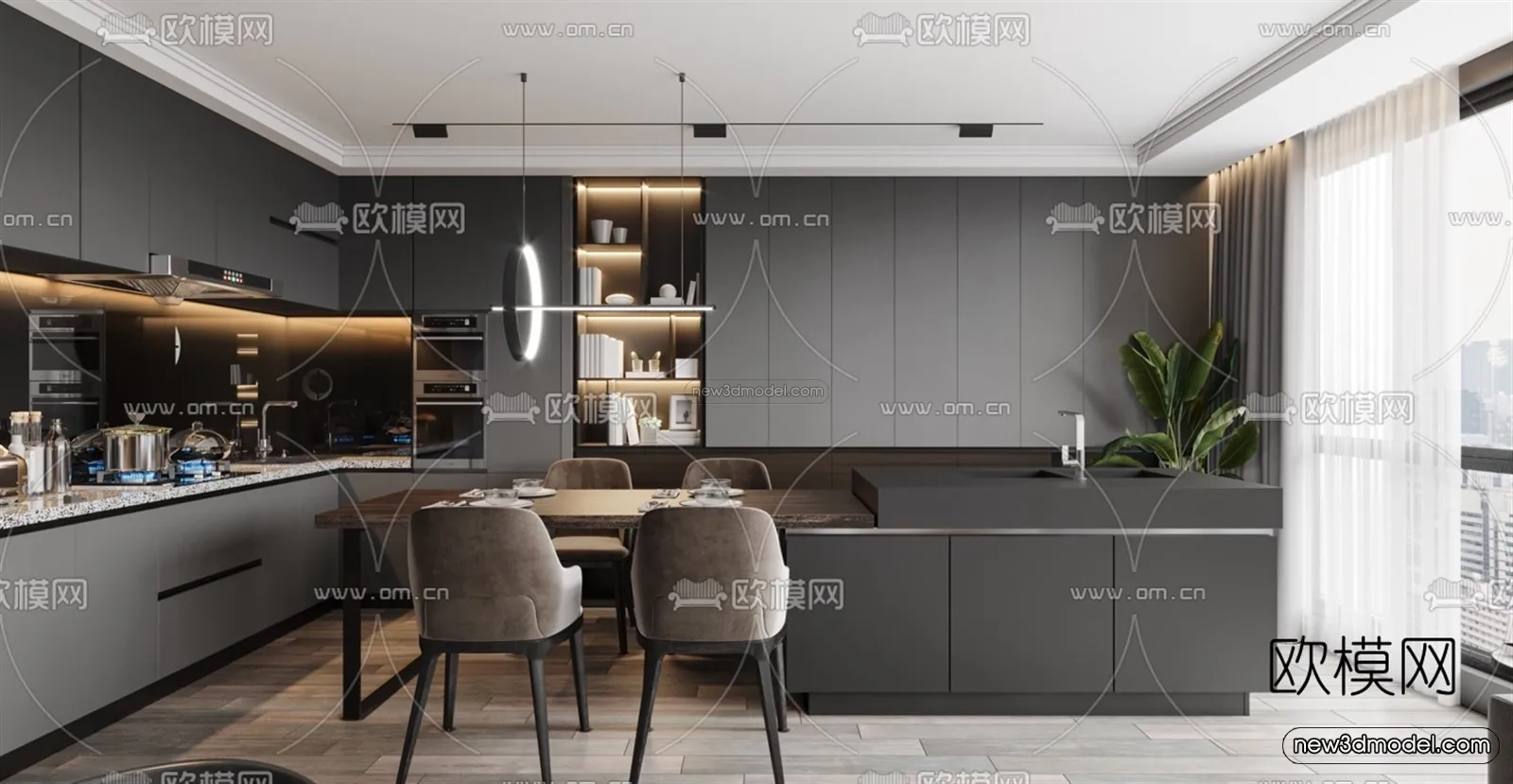 Black - White - Gray Colors Interior 3D Blocks - Living Room 3D Scene - 019