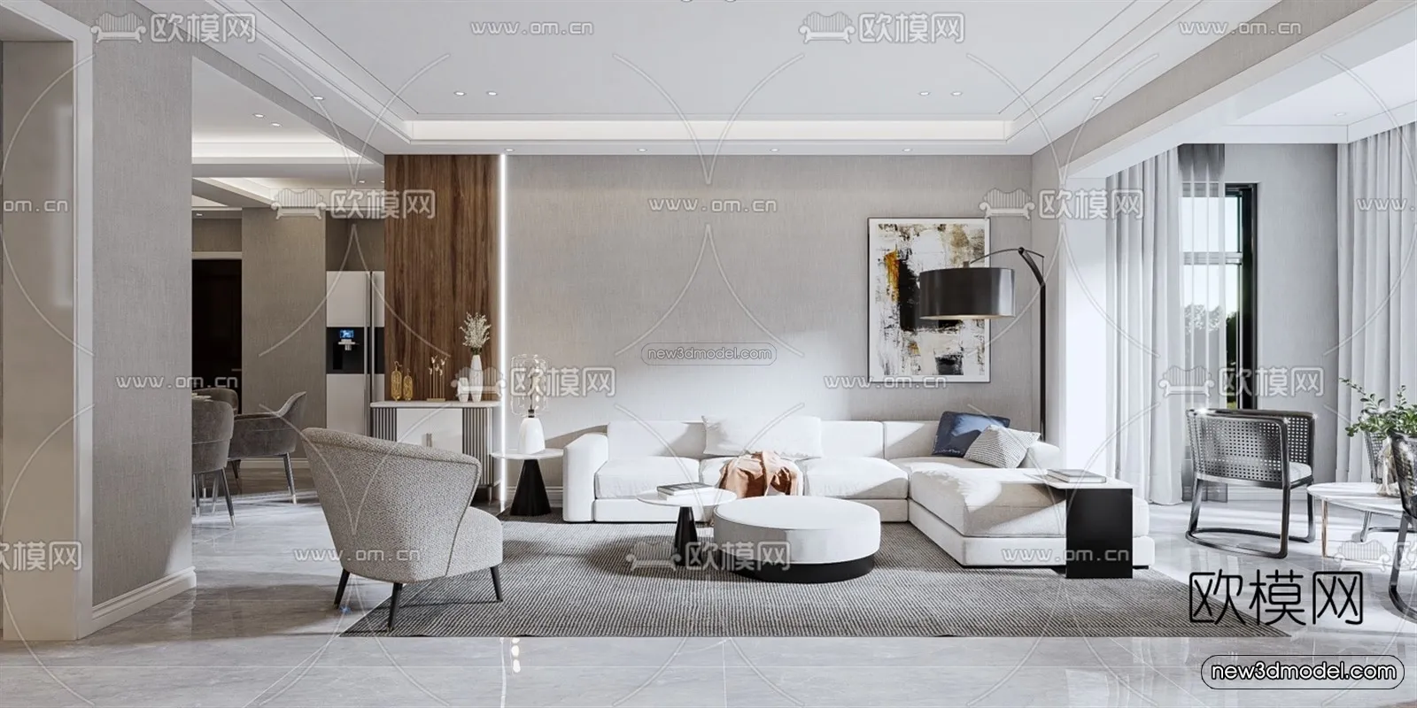 Black - White - Gray Colors Interior 3D Blocks - Living Room 3D Scene - 024
