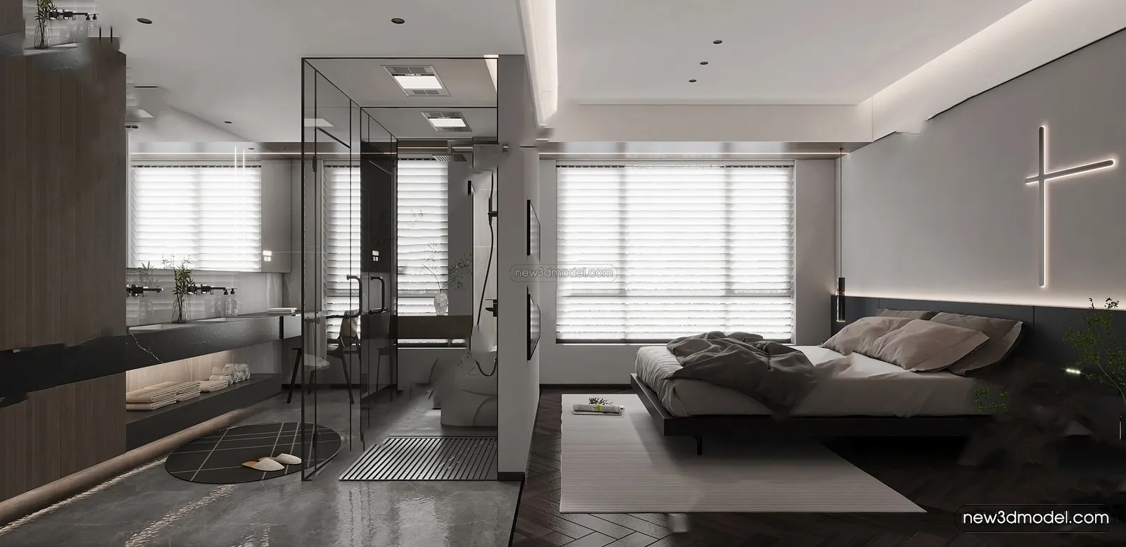 Black - White - Gray Colors Interior 3D Blocks - Living Room 3D Scene - 027