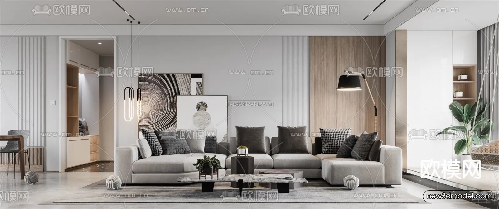 Black - White - Gray Colors Interior 3D Blocks - Living Room 3D Scene - 032