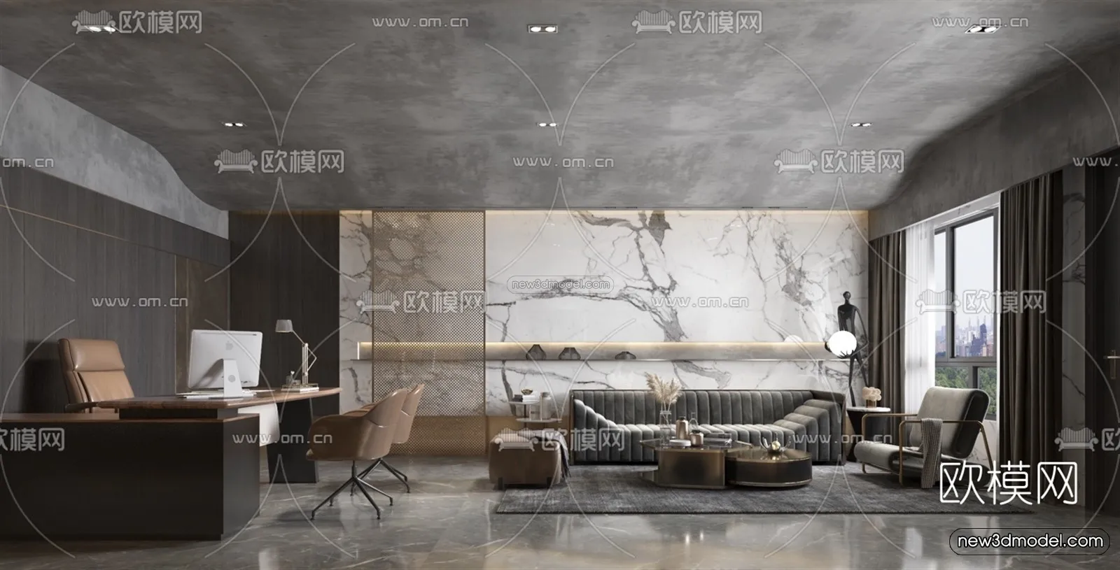 Black - White - Gray Colors Interior 3D Blocks - Living Room 3D Scene - 037