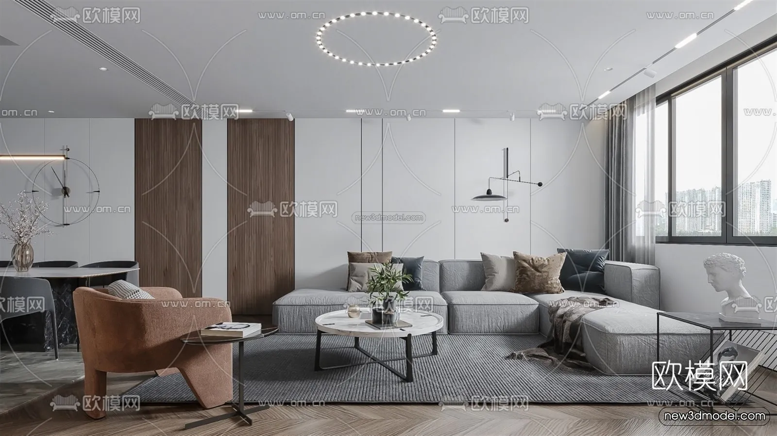 Black - White - Gray Colors Interior 3D Blocks - Living Room 3D Scene - 039