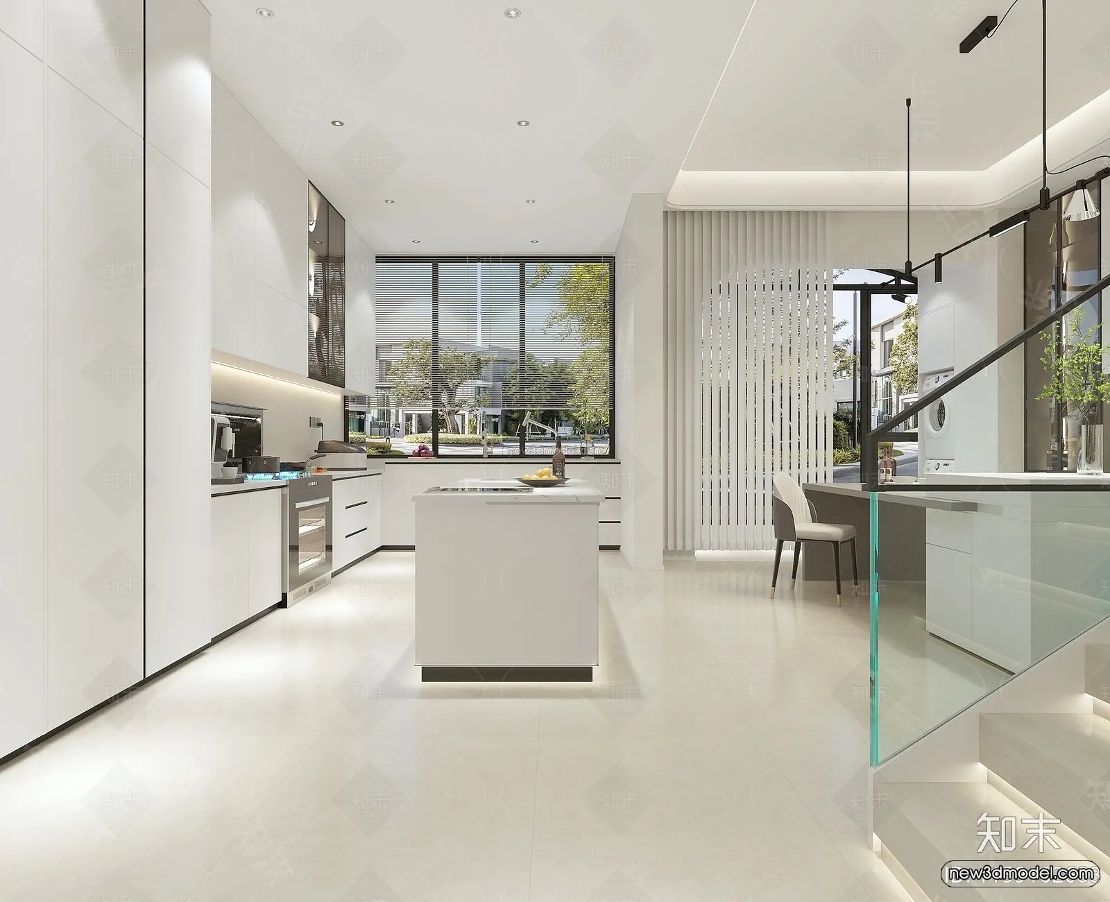 Black - White - Gray Colors Interior 3D Blocks - Living Room 3D Scene - 045