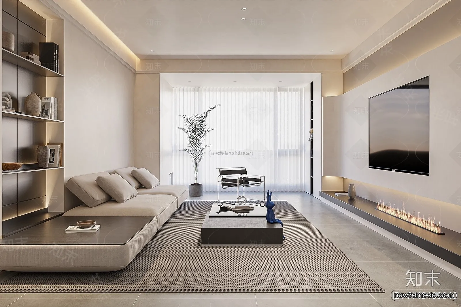 Black - White - Gray Colors Interior 3D Blocks - Living Room 3D Scene - 049