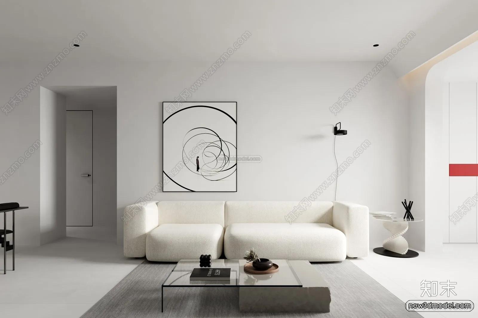 Black - White - Gray Colors Interior 3D Blocks - Living Room 3D Scene - 058