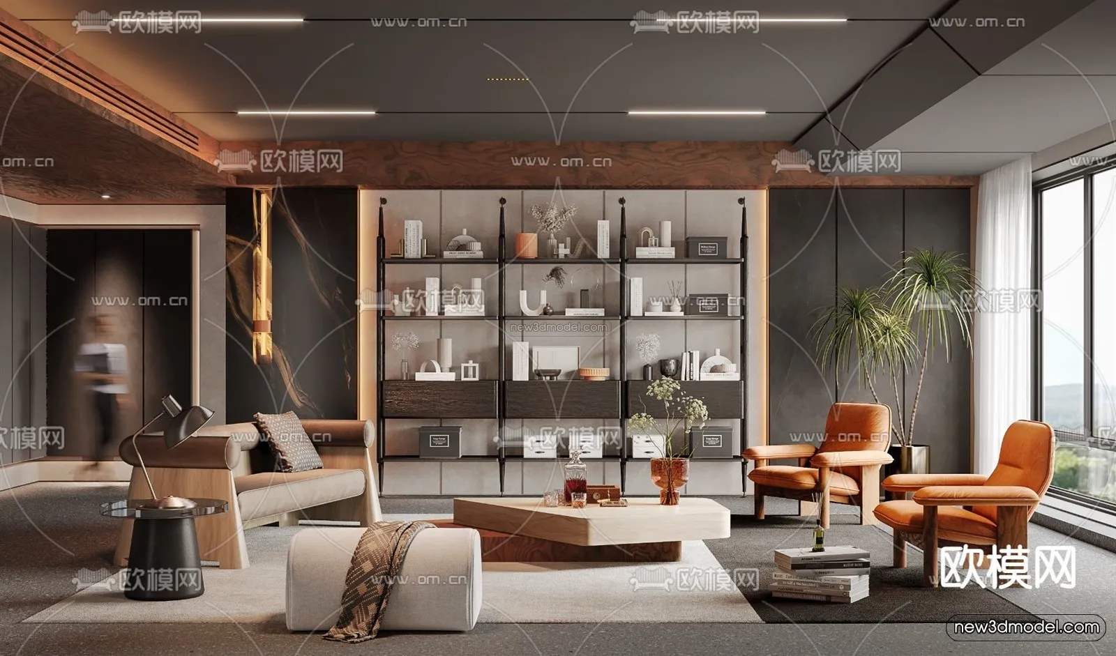 Black - White - Gray Colors Interior 3D Blocks - Living Room 3D Scene - 064