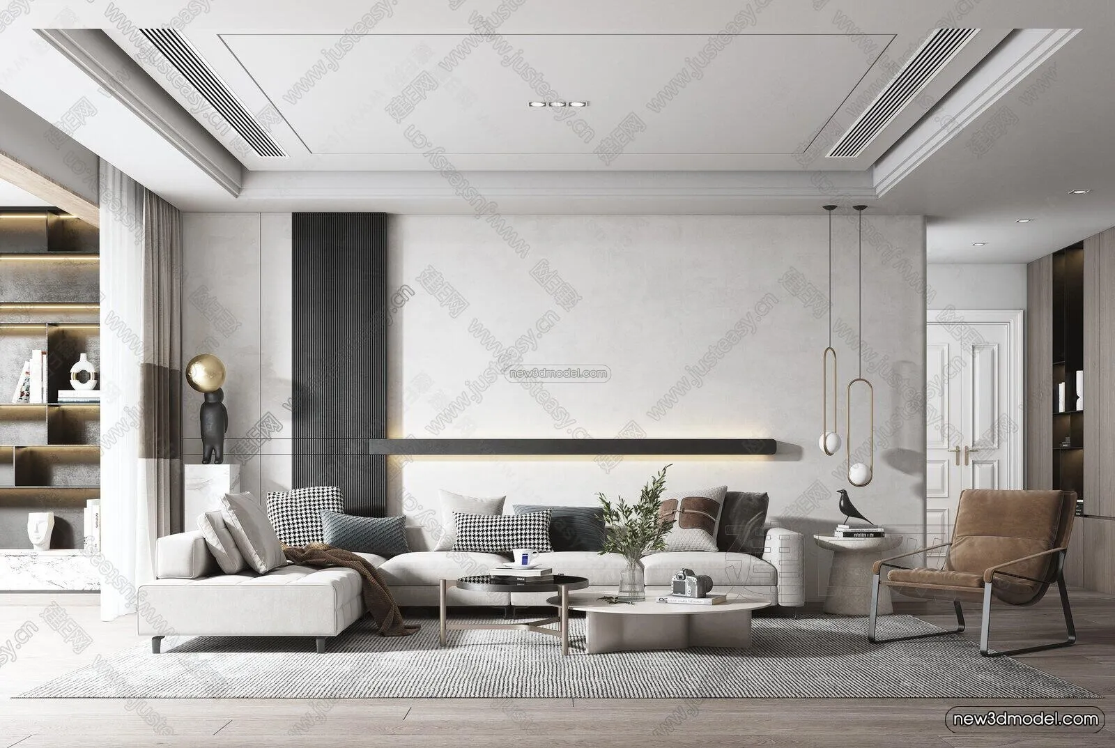 Black - White - Gray Colors Interior 3D Blocks - Living Room 3D Scene - 073