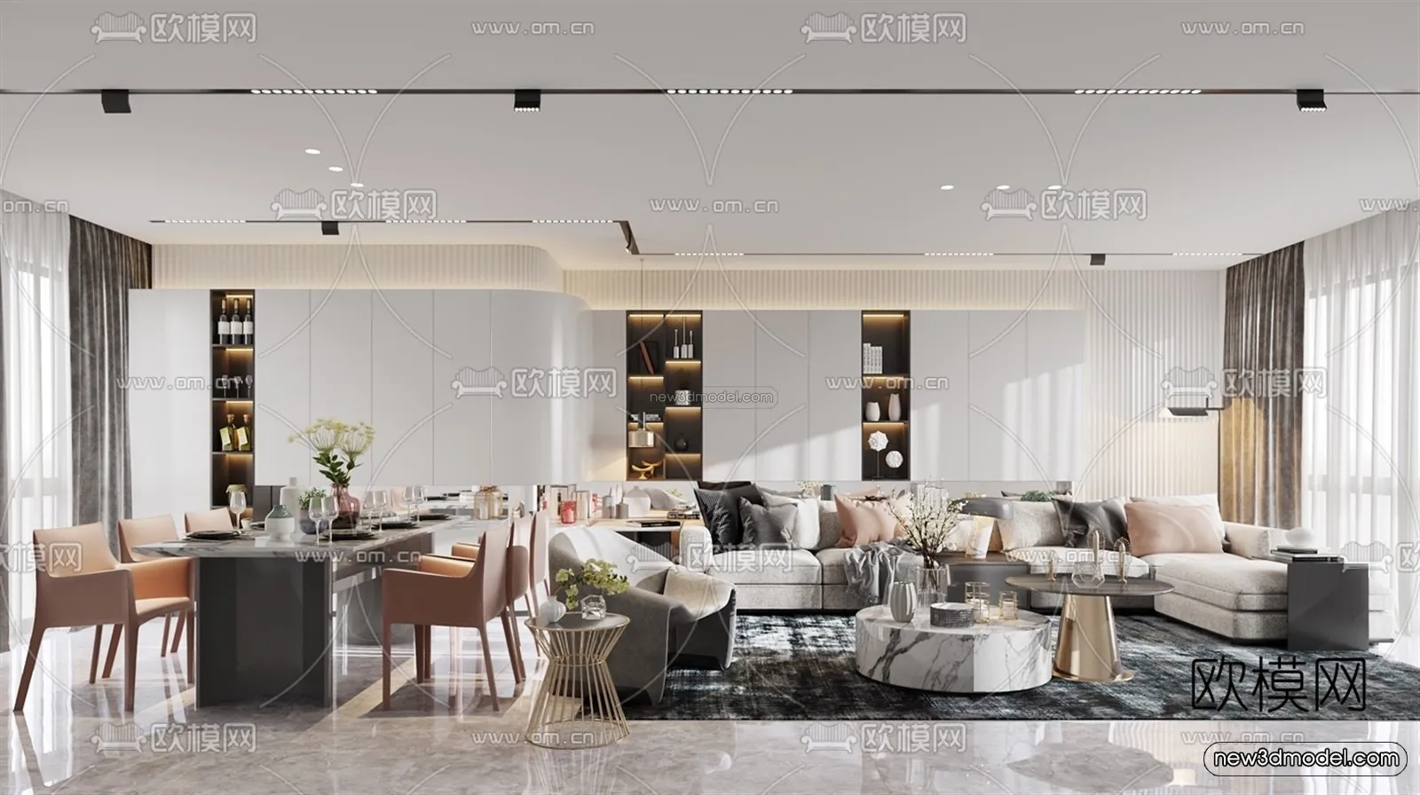 Black - White - Gray Colors Interior 3D Blocks - Living Room 3D Scene - 079