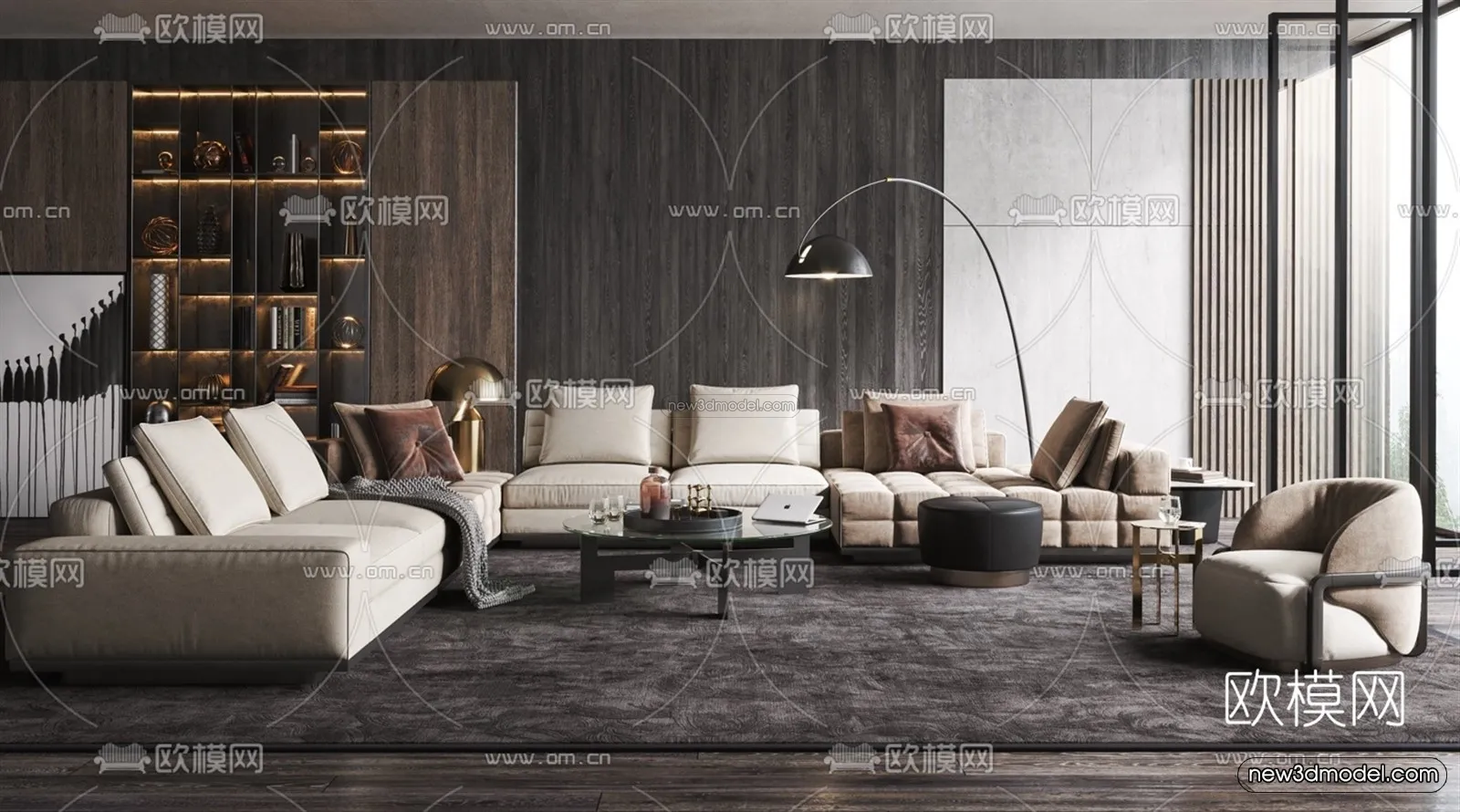 Black - White - Gray Colors Interior 3D Blocks - Living Room 3D Scene - 081