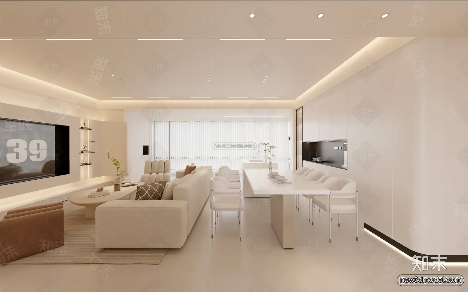 Black - White - Gray Colors Interior 3D Blocks - Living Room 3D Scene - 082