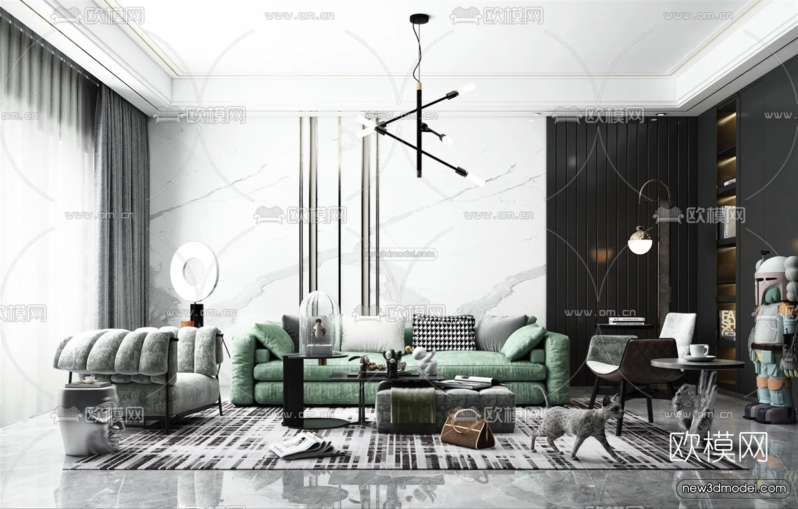 Black - White - Gray Colors Interior 3D Blocks - Living Room 3D Scene - 101