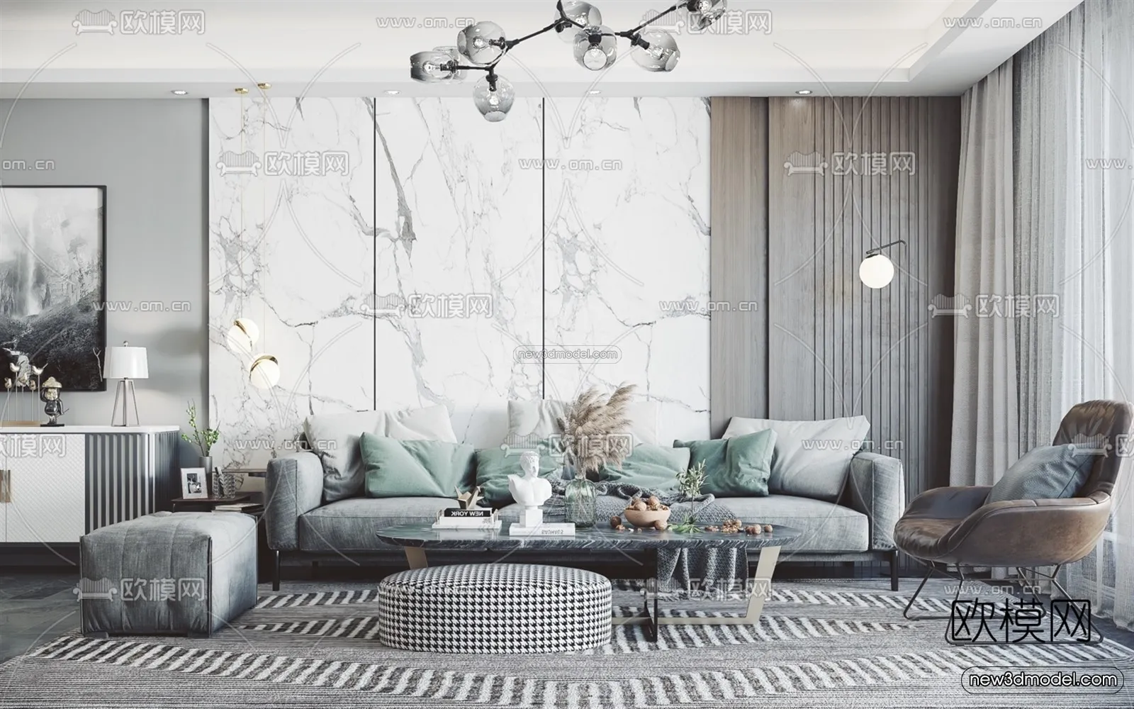 Black - White - Gray Colors Interior 3D Blocks - Living Room 3D Scene - 102