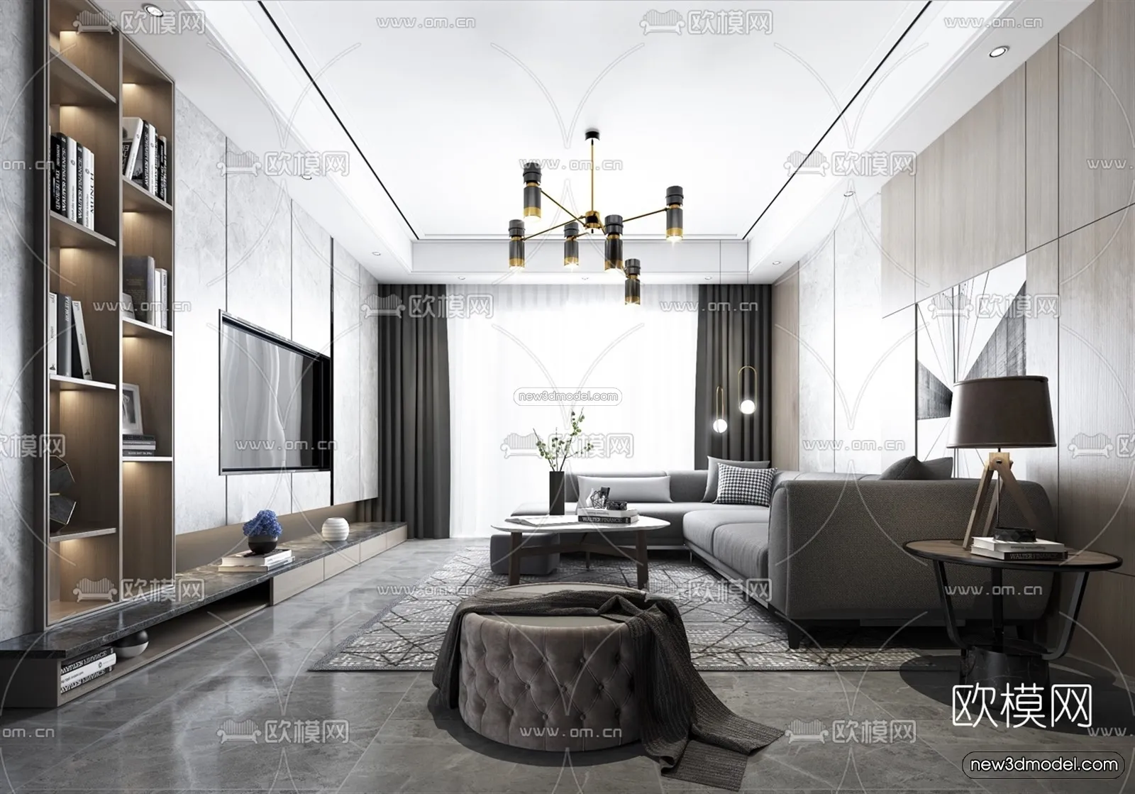 Black - White - Gray Colors Interior 3D Blocks - Living Room 3D Scene - 104