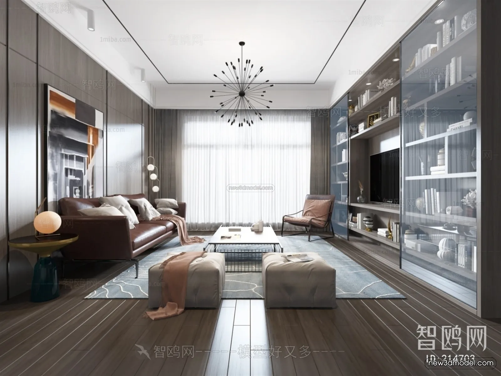 Black - White - Gray Colors Interior 3D Blocks - Living Room 3D Scene - 105