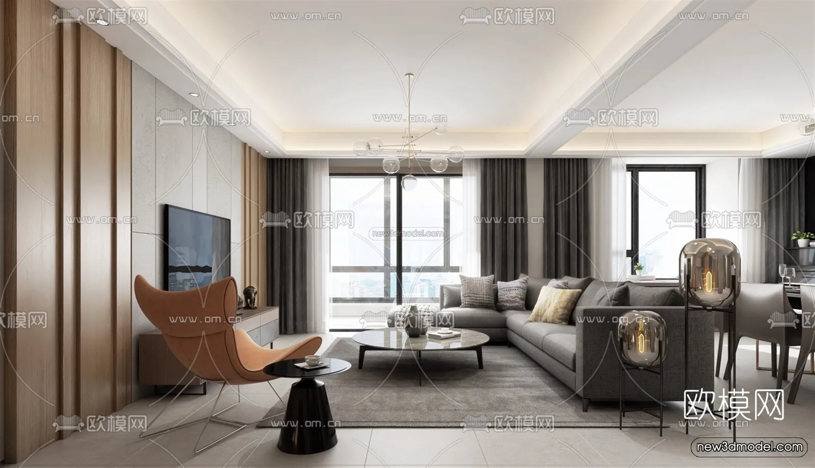 Black - White - Gray Colors Interior 3D Blocks - Living Room 3D Scene - 106