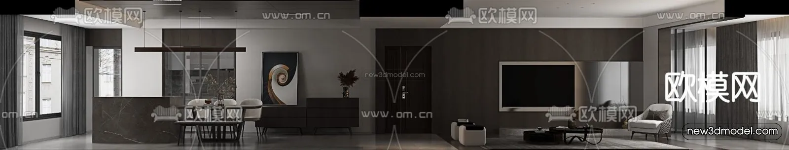 Black - White - Gray Colors Interior 3D Blocks - Living Room 3D Scene - 111
