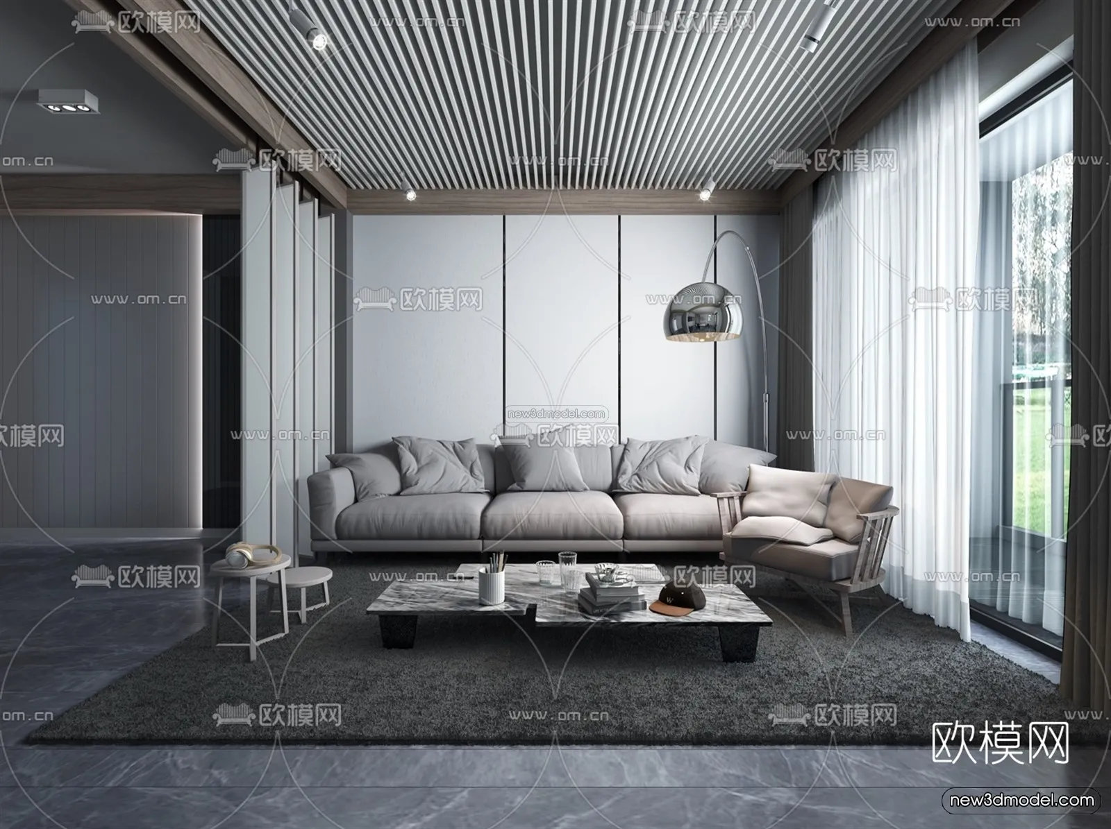 Black - White - Gray Colors Interior 3D Blocks - Living Room 3D Scene - 116