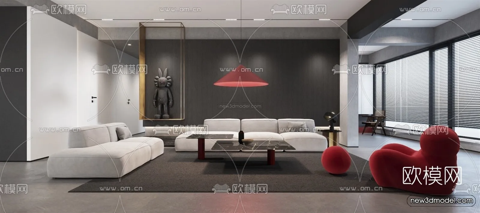 Black - White - Gray Colors Interior 3D Blocks - Living Room 3D Scene - 120