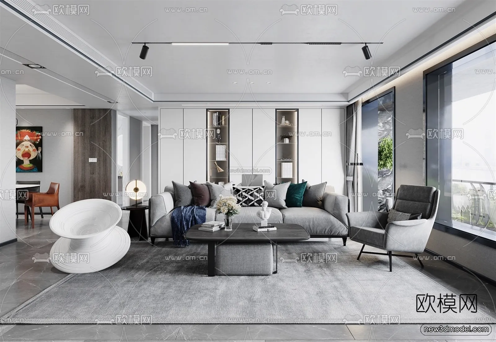 Black - White - Gray Colors Interior 3D Blocks - Living Room 3D Scene - 122