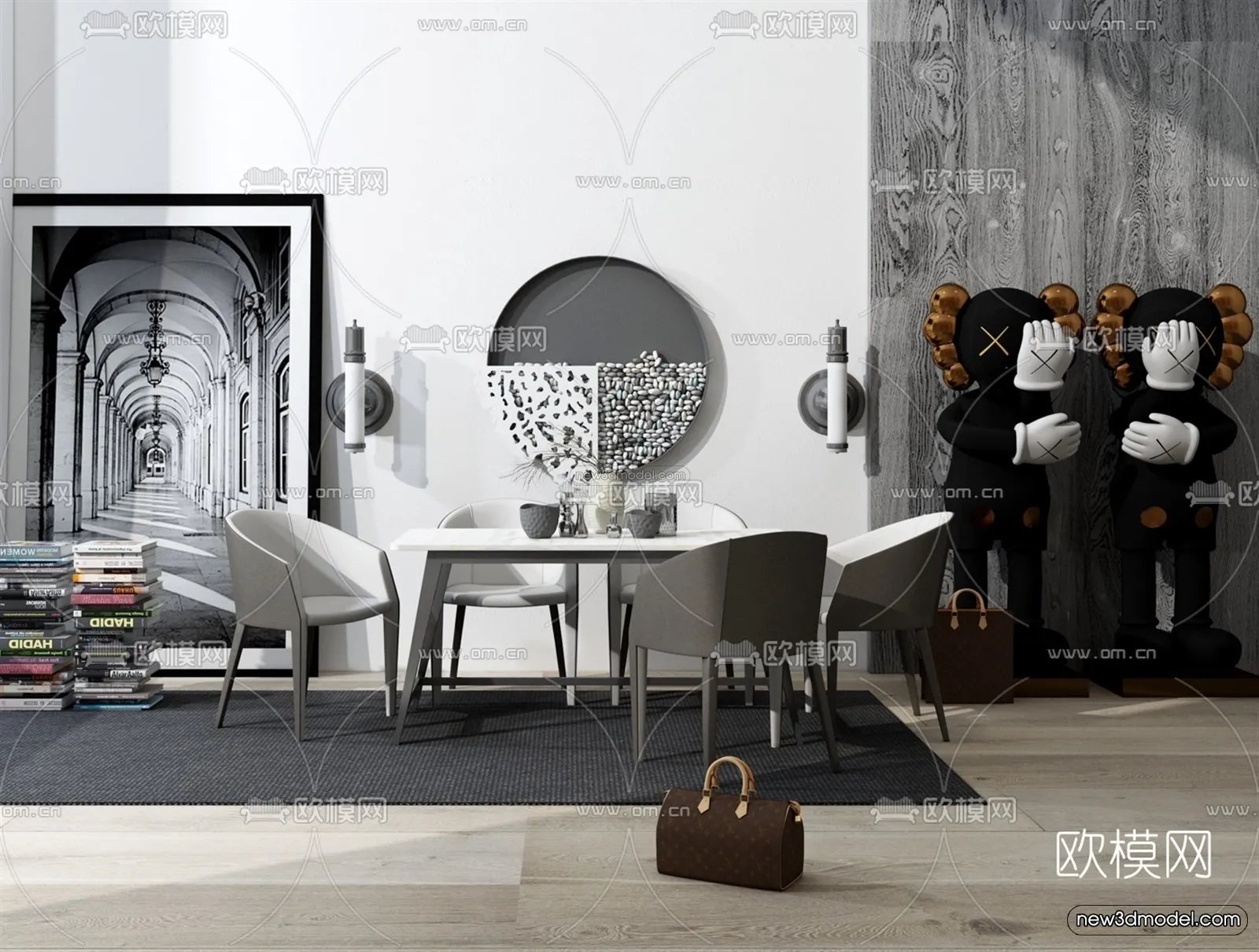 Black - White - Gray Colors Interior 3D Blocks - Living Room 3D Scene - 129