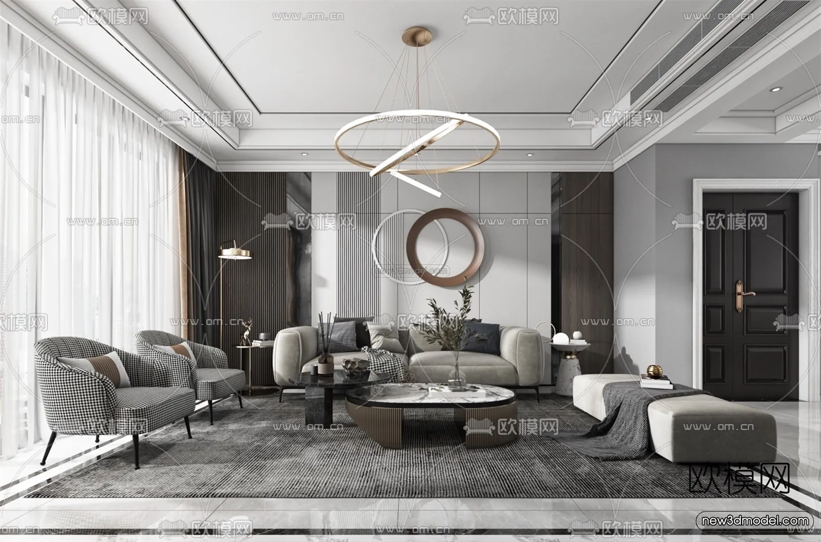 Black - White - Gray Colors Interior 3D Blocks - Living Room 3D Scene - 131