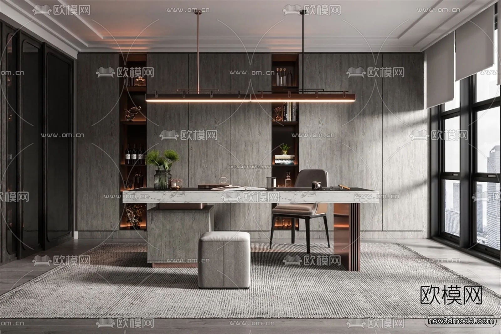 Black - White - Gray Colors Interior 3D Blocks - Study Room 3D Scene - 247