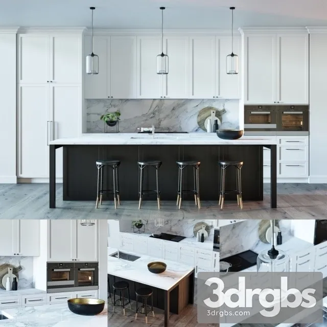 Black White Kitchen 3D Model Free