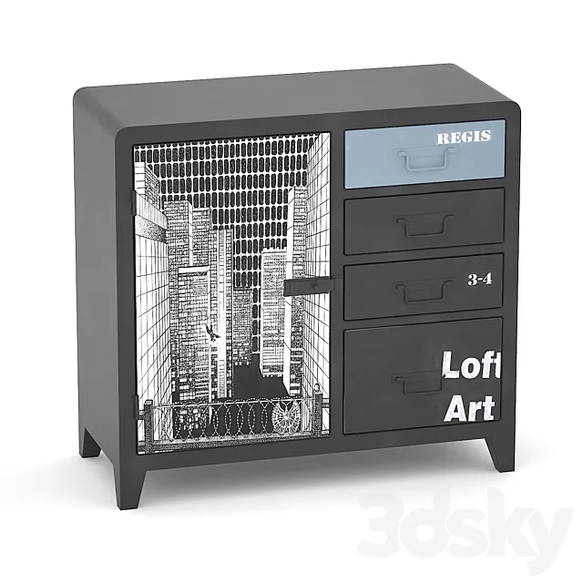 Black & White locker Loft art 3D Model