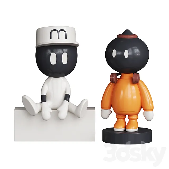 Black White Orange Character Kid's Decor 3DModel