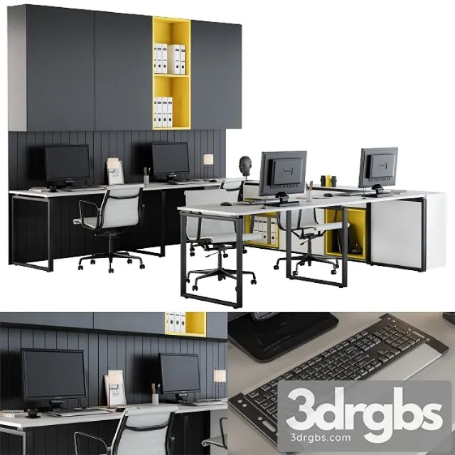 Black white yellow workplace 2 3D Model Free