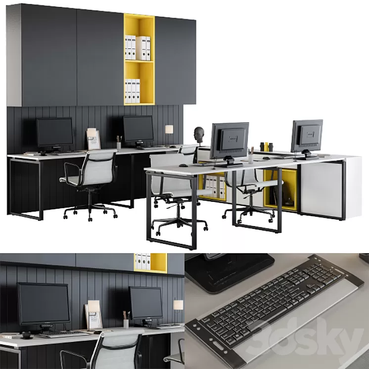 Black White Yellow WorkPlace 3D Model